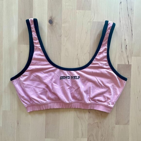 Teddy Fresh Women's Pink & Black Trim 'Send Help' Bralette Sports Bra size Small - Picture 1 of 3